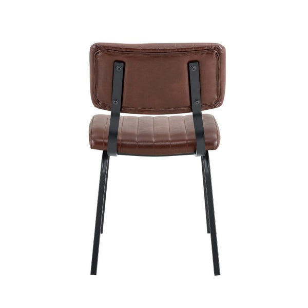 English Elm 2 Brown PU Leather Dining Chairs Channel Tufted Mid Century Industrial Steel Frame Set W3875P466924