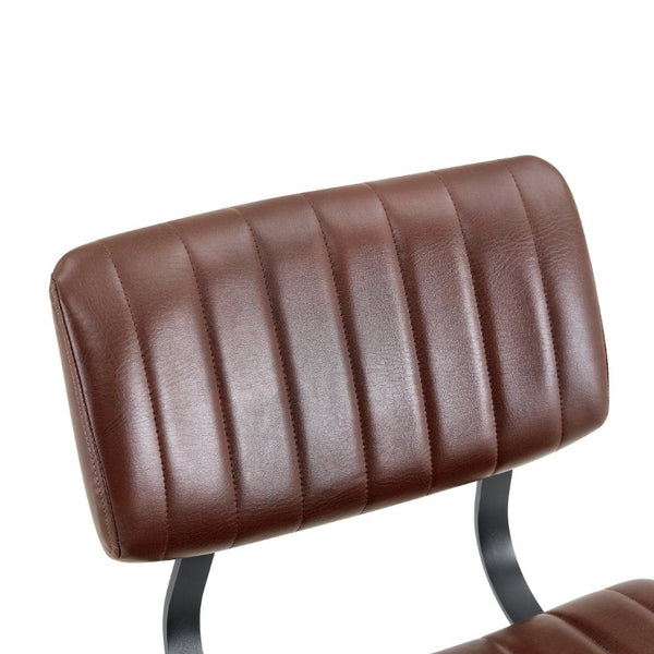 English Elm 2 Brown PU Leather Dining Chairs Channel Tufted Mid Century Industrial Steel Frame Set W3875P466924