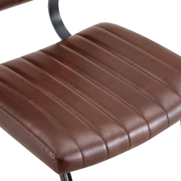 English Elm 2 Brown PU Leather Dining Chairs Channel Tufted Mid Century Industrial Steel Frame Set W3875P466924
