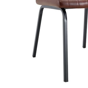 English Elm 2 Brown PU Leather Dining Chairs Channel Tufted Mid Century Industrial Steel Frame Set W3875P466924