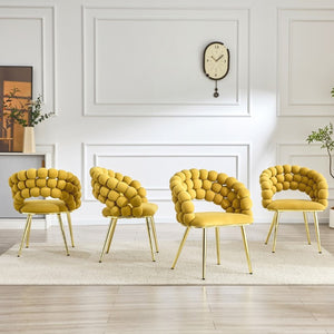 English Elm Set of 2 Bubble Stitch Velvet Accent Dining Chairs with Gold Legs Glam Modern W3875P476433
