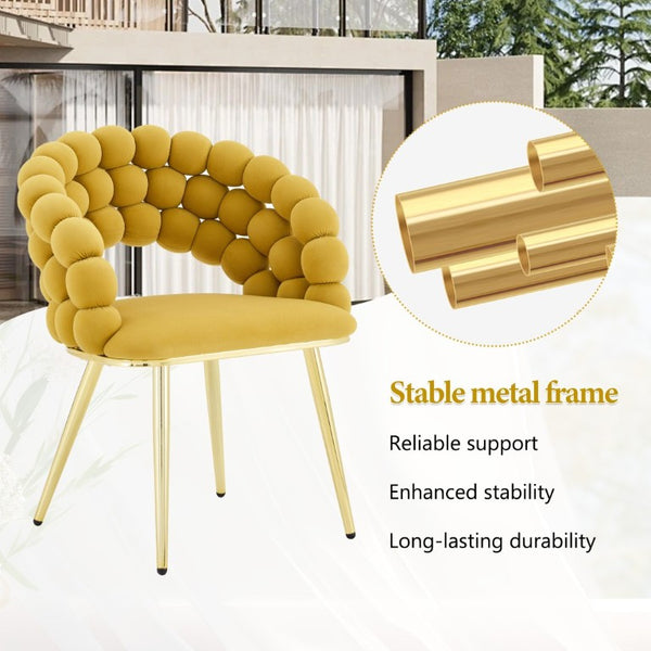 English Elm Set of 2 Bubble Stitch Velvet Accent Dining Chairs with Gold Legs Glam Modern W3875P476433