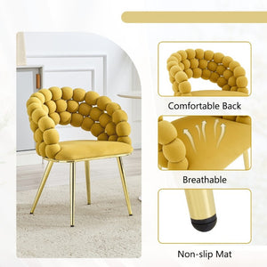 English Elm Set of 2 Bubble Stitch Velvet Accent Dining Chairs with Gold Legs Glam Modern W3875P476433