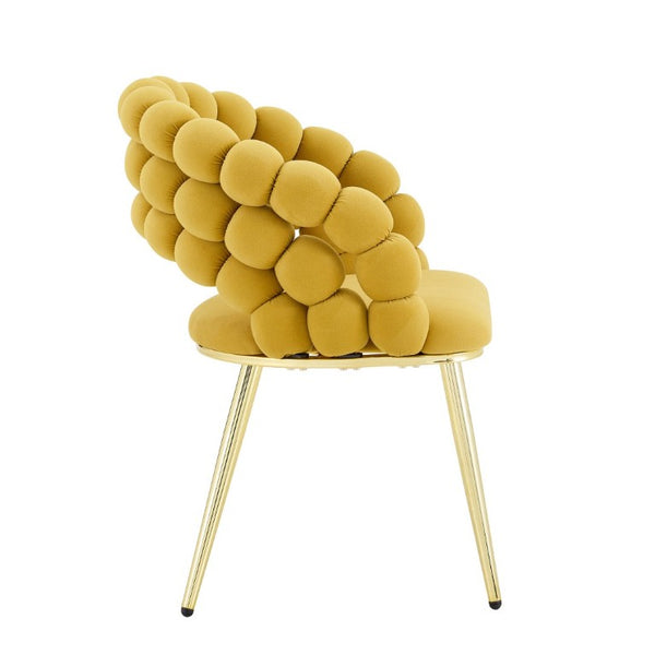 English Elm Set of 2 Bubble Stitch Velvet Accent Dining Chairs with Gold Legs Glam Modern W3875P476433