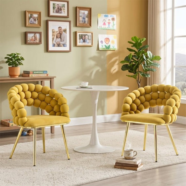 English Elm Set of 2 Bubble Stitch Velvet Accent Dining Chairs with Gold Legs Glam Modern W3875P476433