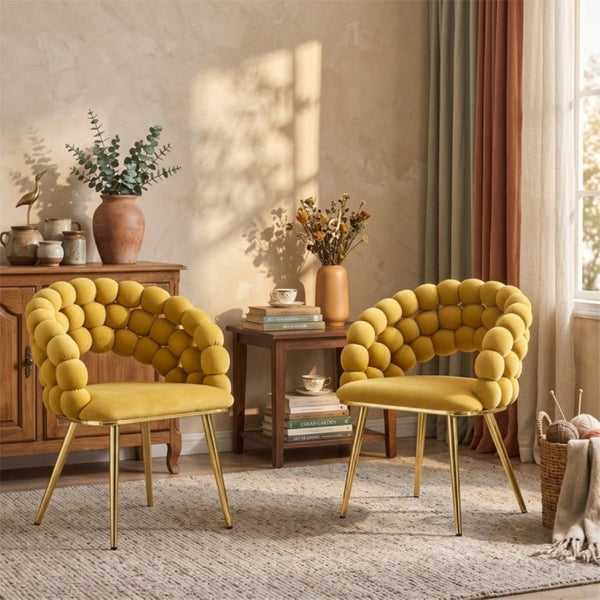 English Elm Set of 2 Bubble Stitch Velvet Accent Dining Chairs with Gold Legs Glam Modern W3875P476433