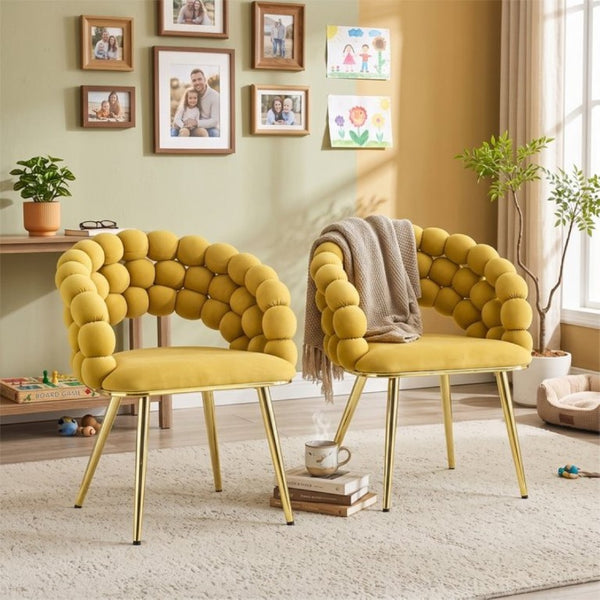 English Elm Set of 2 Bubble Stitch Velvet Accent Dining Chairs with Gold Legs Glam Modern W3875P476433