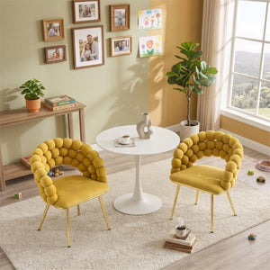 English Elm Set of 2 Bubble Stitch Velvet Accent Dining Chairs with Gold Legs Glam Modern W3875P476433