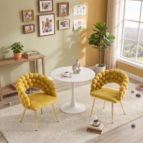 English Elm Set of 2 Bubble Stitch Velvet Accent Dining Chairs with Gold Legs Glam Modern W3875P476433