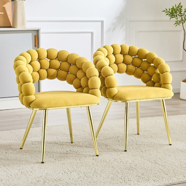 English Elm Set of 2 Bubble Stitch Velvet Accent Dining Chairs with Gold Legs Glam Modern W3875P476433