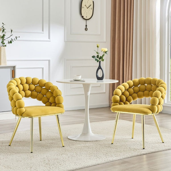 English Elm Set of 2 Bubble Stitch Velvet Accent Dining Chairs with Gold Legs Glam Modern W3875P476433