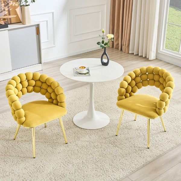 English Elm Set of 2 Bubble Stitch Velvet Accent Dining Chairs with Gold Legs Glam Modern W3875P476433
