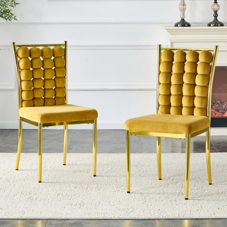 English Elm Velvet Bubble Tufted Dining Chair Set Glam Gold Legs Padded Seat Modern Accent W3875P487506