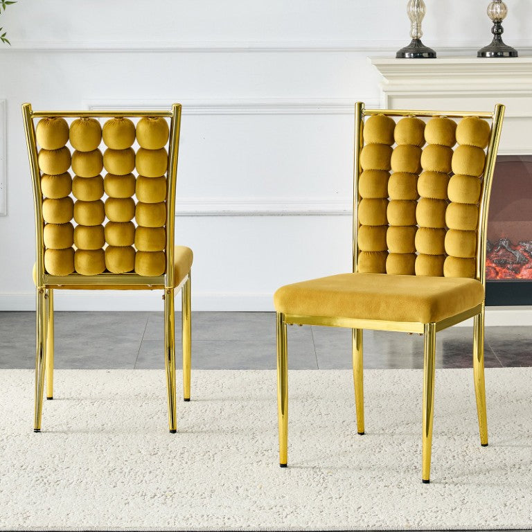 English Elm Velvet Bubble Tufted Dining Chair Set Glam Gold Legs Padded Seat Modern Accent W3875P487506