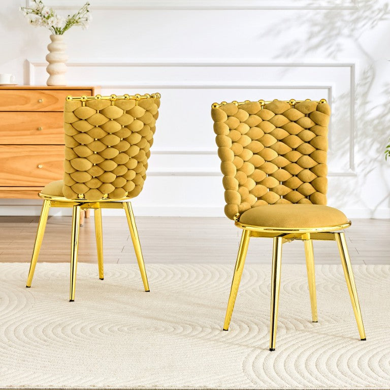 English Elm 360° Swivel Velvet Accent Chairs Set of 2 Bubble Tufted Gold Trim Glam Dining W3875P519456