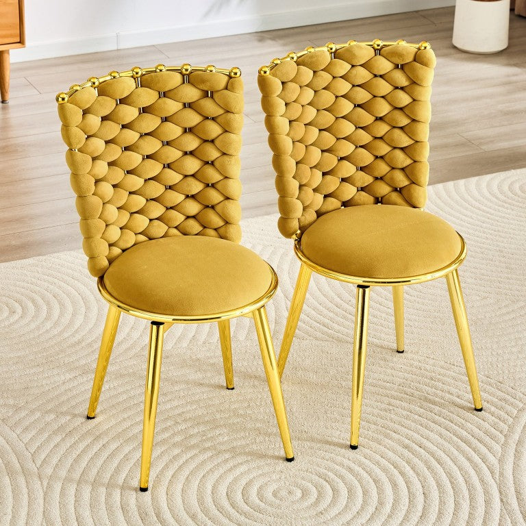 English Elm 360° Swivel Velvet Accent Chairs Set of 2 Bubble Tufted Gold Trim Glam Dining W3875P519456