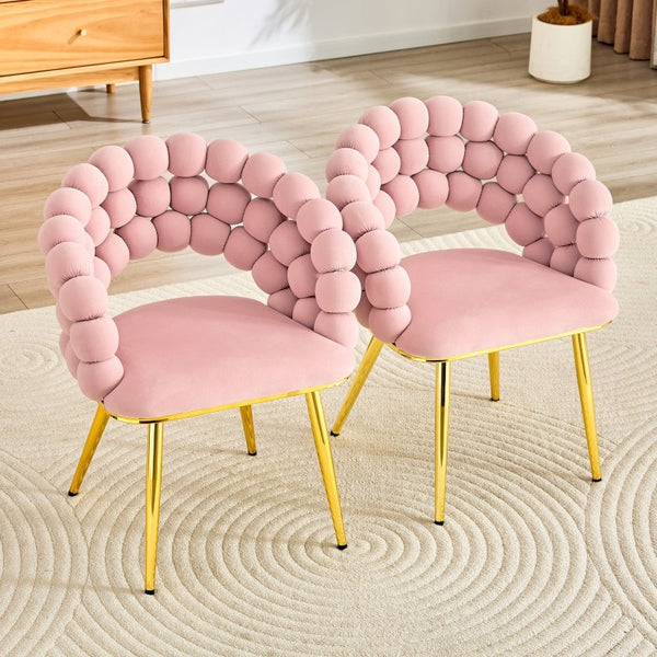 English Elm Pink Velvet Bubble Tufted Dining Chairs Set of 2 with Polished Gold Legs Glam Decor W3875P519461