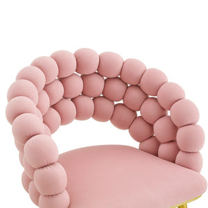 English Elm Pink Velvet Bubble Tufted Dining Chairs Set of 2 with Polished Gold Legs Glam Decor W3875P519461
