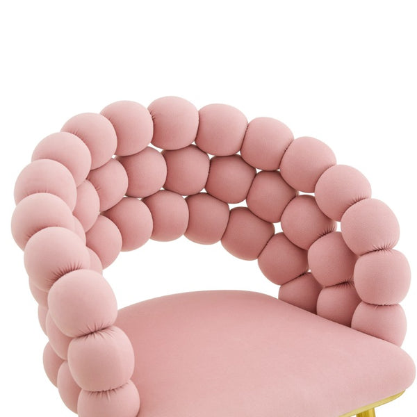 English Elm Pink Velvet Bubble Tufted Dining Chairs Set of 2 with Polished Gold Legs Glam Decor W3875P519461