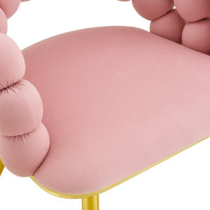 English Elm Pink Velvet Bubble Tufted Dining Chairs Set of 2 with Polished Gold Legs Glam Decor W3875P519461