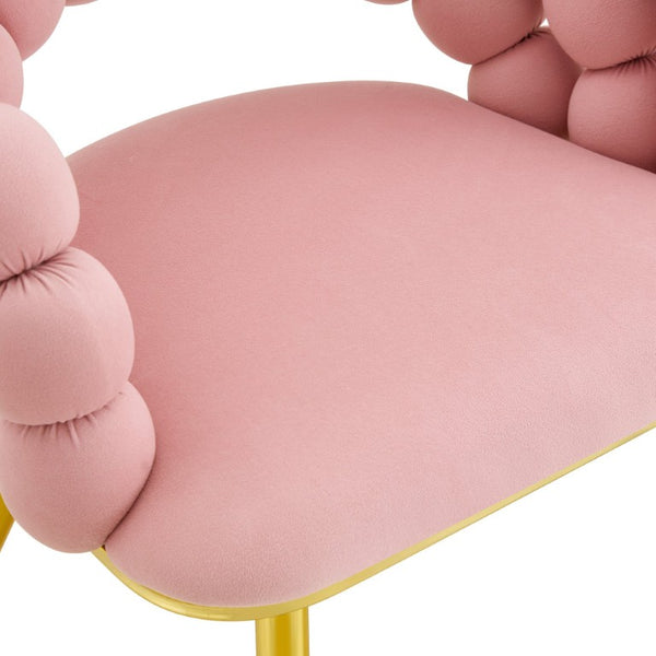 English Elm Pink Velvet Bubble Tufted Dining Chairs Set of 2 with Polished Gold Legs Glam Decor W3875P519461