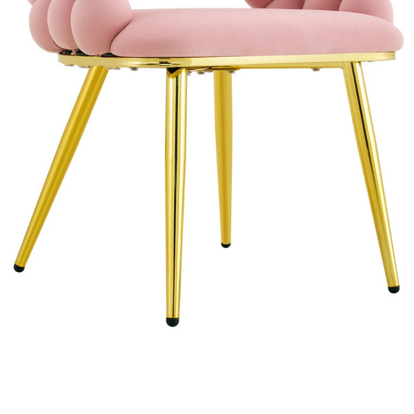 English Elm Pink Velvet Bubble Tufted Dining Chairs Set of 2 with Polished Gold Legs Glam Decor W3875P519461