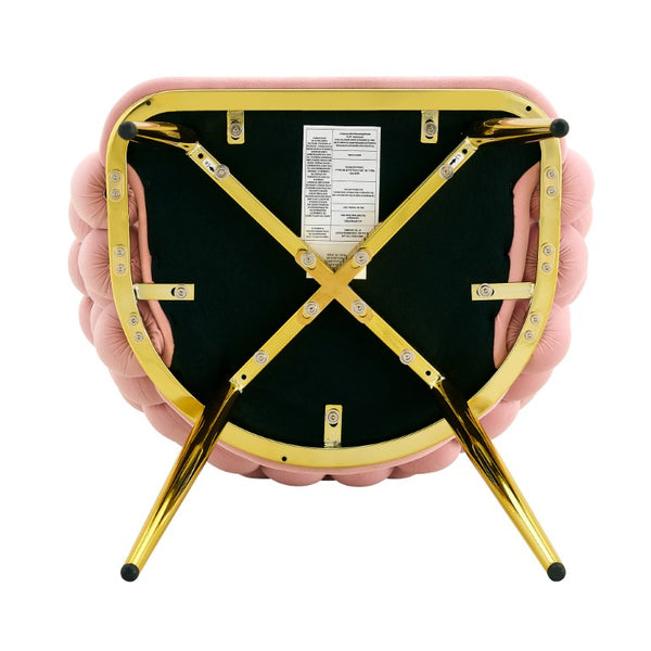 English Elm Pink Velvet Bubble Tufted Dining Chairs Set of 2 with Polished Gold Legs Glam Decor W3875P519461
