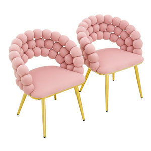 English Elm Pink Velvet Bubble Tufted Dining Chairs Set of 2 with Polished Gold Legs Glam Decor W3875P519461