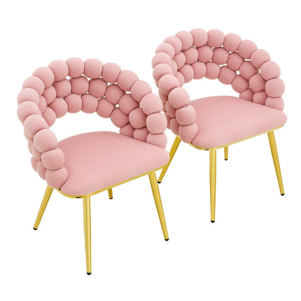 English Elm Pink Velvet Bubble Tufted Dining Chairs Set of 2 with Polished Gold Legs Glam Decor W3875P519461