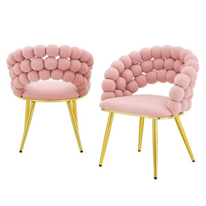 English Elm Pink Velvet Bubble Tufted Dining Chairs Set of 2 with Polished Gold Legs Glam Decor W3875P519461