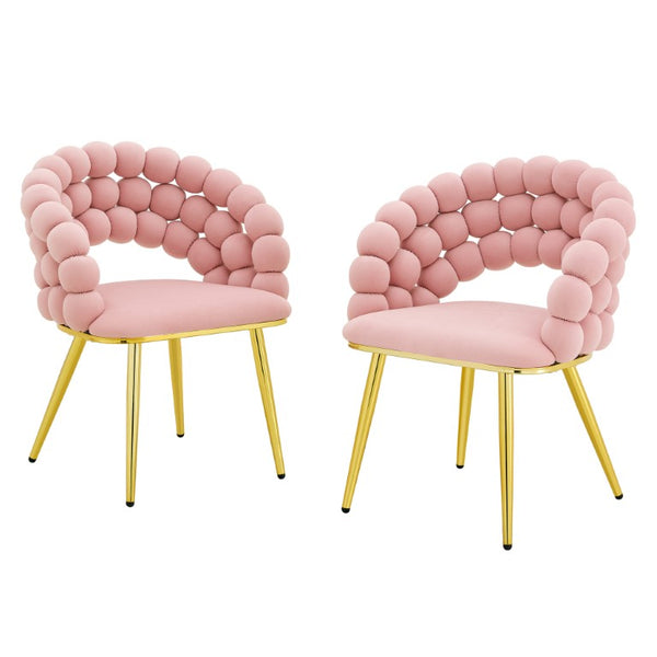 English Elm Pink Velvet Bubble Tufted Dining Chairs Set of 2 with Polished Gold Legs Glam Decor W3875P519461
