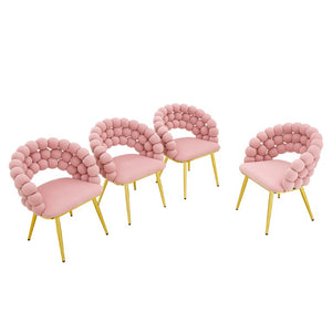 English Elm Pink Velvet Bubble Tufted Dining Chairs Set of 2 with Polished Gold Legs Glam Decor W3875P519461