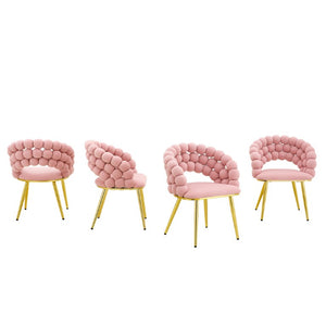 English Elm Pink Velvet Bubble Tufted Dining Chairs Set of 2 with Polished Gold Legs Glam Decor W3875P519461