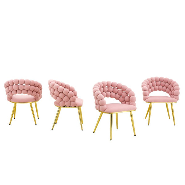 English Elm Pink Velvet Bubble Tufted Dining Chairs Set of 2 with Polished Gold Legs Glam Decor W3875P519461