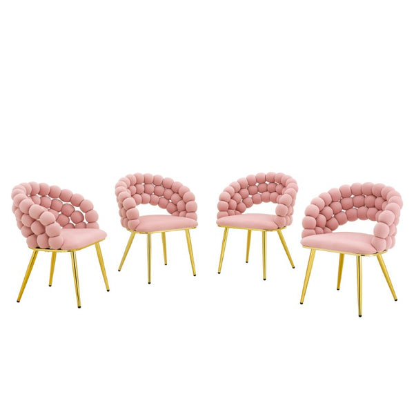 English Elm Pink Velvet Bubble Tufted Dining Chairs Set of 2 with Polished Gold Legs Glam Decor W3875P519461