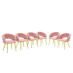 English Elm Pink Velvet Bubble Tufted Dining Chairs Set of 2 with Polished Gold Legs Glam Decor W3875P519461