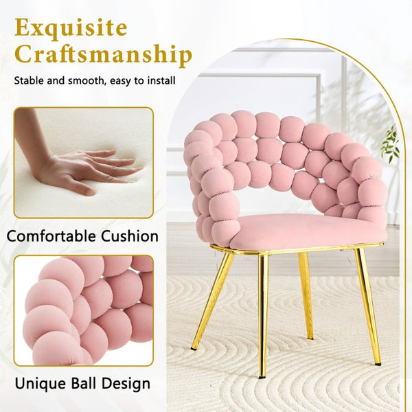 English Elm Pink Velvet Bubble Tufted Dining Chairs Set of 2 with Polished Gold Legs Glam Decor W3875P519461