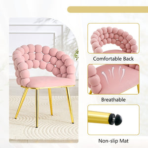 English Elm Pink Velvet Bubble Tufted Dining Chairs Set of 2 with Polished Gold Legs Glam Decor W3875P519461