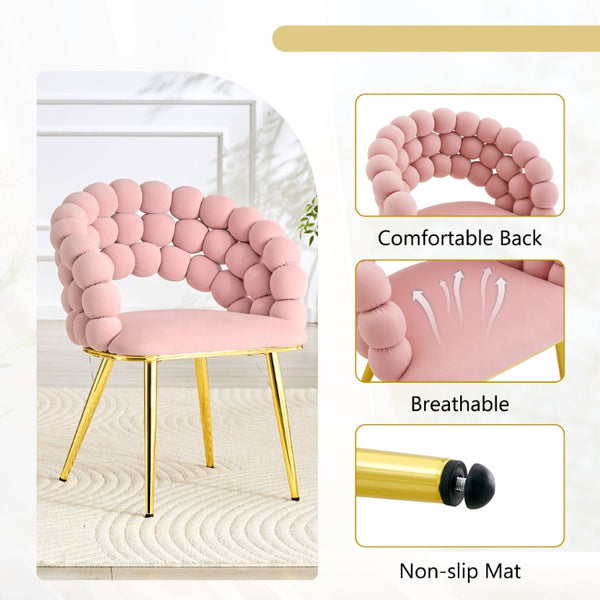 English Elm Pink Velvet Bubble Tufted Dining Chairs Set of 2 with Polished Gold Legs Glam Decor W3875P519461