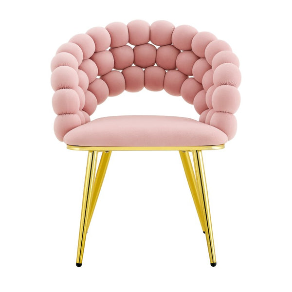 English Elm Pink Velvet Bubble Tufted Dining Chairs Set of 2 with Polished Gold Legs Glam Decor W3875P519461