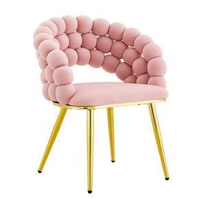 English Elm Pink Velvet Bubble Tufted Dining Chairs Set of 2 with Polished Gold Legs Glam Decor W3875P519461
