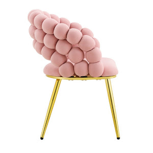 English Elm Pink Velvet Bubble Tufted Dining Chairs Set of 2 with Polished Gold Legs Glam Decor W3875P519461