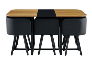 English Elm 7-piece Modern Dining Set Seats Six with Metal Legs Pu Upholstered Chairs Melamine Top Black, Wood Wood Grain W3875S00157