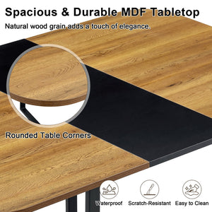 English Elm 7-piece Modern Dining Set Seats Six with Metal Legs Pu Upholstered Chairs Melamine Top Black, Wood Wood Grain W3875S00157