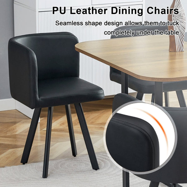 English Elm 7-piece Modern Dining Set Seats Six with Metal Legs Pu Upholstered Chairs Melamine Top Black, Wood Wood Grain W3875S00157