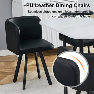 English Elm 7-piece Space Saving Dining Set with Melamine Table Pu Cushioned Chairs Iron Frame Black, White, Wood - A W3875S00158