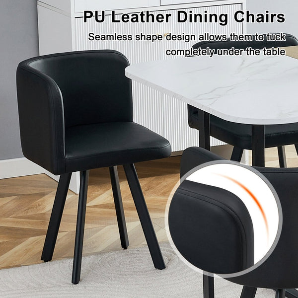 English Elm 7-piece Space Saving Dining Set with Melamine Table Pu Cushioned Chairs Iron Frame Black, White, Wood - A W3875S00158