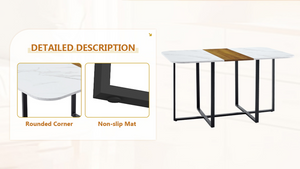 English Elm 7-piece Space Saving Dining Set with Melamine Table Pu Cushioned Chairs Iron Frame Black, White, Wood - A W3875S00158
