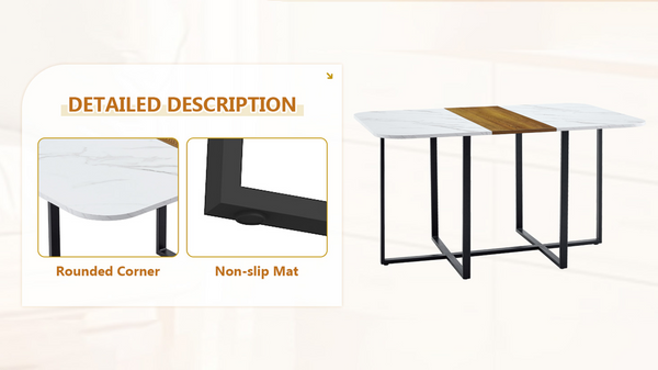 English Elm 7-piece Space Saving Dining Set with Melamine Table Pu Cushioned Chairs Iron Frame Black, White, Wood - A W3875S00158