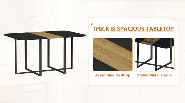 English Elm 7-piece Space Saving Dining Set with Melamine Table Pu Cushioned Chairs Iron Frame W3875S00159